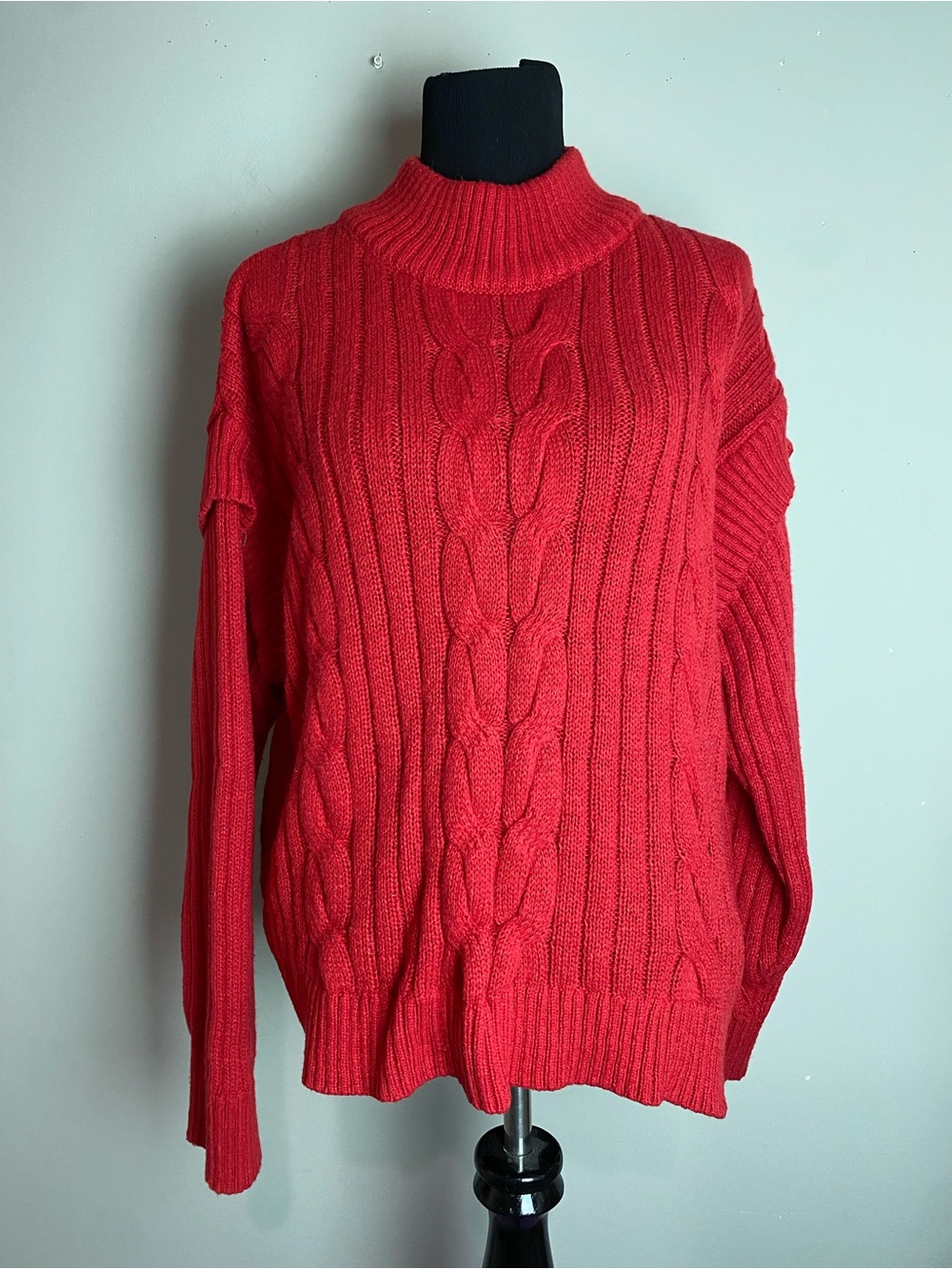 Time and Tru Red Cable Knit Turtleneck Sweater